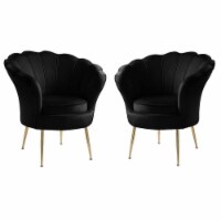 Home Square 2 Piece Scalloped Back Velvet Accent Chair Set in Black