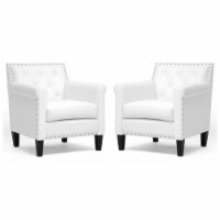 Home Square 2 Piece Tufted Faux Leather Club Chair Set in White