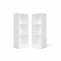 Home Square Short Narrow 3 Shelf Wood Bookcase Set in White (Set of 2)