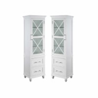 Home Square 2 Drawer Linen Tower Cabinet Set in White (Set of 2)