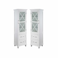 Home Square 2 Drawer Linen Tower Cabinet Set in White (Set of 2)