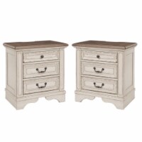 Home Square 2 Piece Solid Wood Nightstand Set in USB Ports in White and Brown