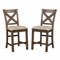 Home Square 2 Piece 25 Height Fabric Counter Stool Set with Wood Frame in Beige