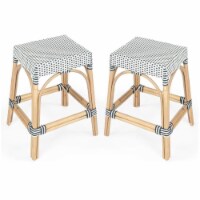 Home Square 2 Piece Rattan Counter Stool Set in Navy and White