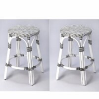 Home Square 2 Piece Rattan Counter Stool Set in Black and White