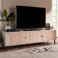 Bowery Hill 3 Door Modern TV Stand in White and Light Oak