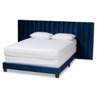 Bowery Hill Queen Size Navy Blue Velvet Panel Bed with Headboard