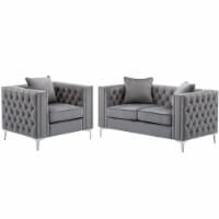 Home Square 2 Piece Velvet Loveseat and Chair Set In Gray