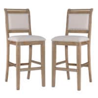 Home Square 2 Piece 30 Upholstered Wood Bar Stool Set in Natural Brown
