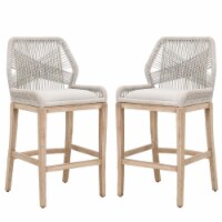Home Square 2 Piece 30 Upholstered Bar Stool Set in Taupe and White Rope