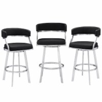 Home Square 3 Piece Black Faux Leather Bar Stool Set in Gray Metal Base