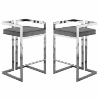Home Square 2 Piece 27 Velvet Counter Stool Set with Metal Base in Gray