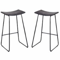 Home Square 2 Piece Solid Wood Bar Stool Set with Metal Base in Black