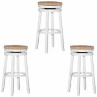 Home Square 3 Piece Swivel Solid Wood Rush Bar Stool Set in White