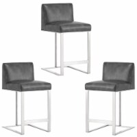 Home Square 3 Piece Metal Base Bonded Leather Counter Stool Set in Gray/White