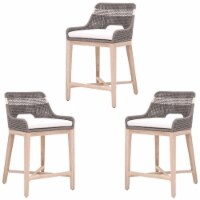Home Square 3 Piece Outdoor Counter Stool Set in Dove Rope and Gray Teak