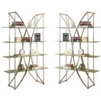 Home Square 2 Piece Floating Glass X Motif Bookcase Set with 4 Shelf in Chrome