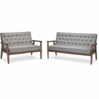 Home Square 2 Piece Tufted Sofa Set with Sofa and Loveseat in Gray and Walnut