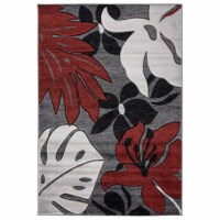 MDA Home Glamour Floral Gray/Red Polypropylene Area Rug - 5'2  x 7'5