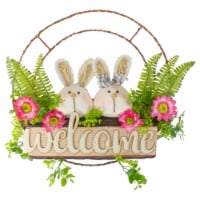 Northlight Rabbit Couple Floral Springtime Welcome Wreath, 19-Inch, Unlit