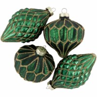 Northlight 4ct Green with Gold Glitter Onion and Finial Glass Christmas Ornaments 4.75