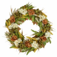 Northlight White and Orange Hydrangea Artificial Fall Harvest Twig Wreath, 28-Inch, Unlit