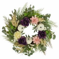 Northlight Peony and Pumpkin Artificial Fall Harvest Wreath, 24-Inch, Unlit