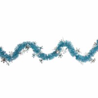 Northlight 50' x 2 Turquoise Blue and Silver Christmas Tinsel Garland with Snowflakes -