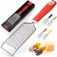Zulay Kitchen Professional Stainless Steel Flat Handheld Cheese Grater - Red
