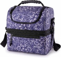 Zulay Kitchen Insulated 2-Compartment Lunch Box Bag With Strap - Indigo Flowers