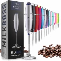 Zulay Kitchen Classic Milk Frother With Stand - Pop Silver/Dark Blue