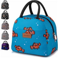 Insulated Lunch Box With Soft Padded Handles - Teal with Fishes