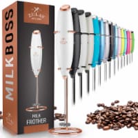 Zulay Kitchen MILK BOSS Milk Frother With Stand - Exec White with Rose Gold Stand