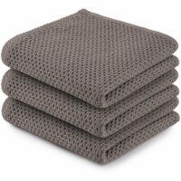 Zulay Kitchen Waffle Weave Kitchen Towels - 3 Pack 13 x 28 inch - (Light Grey)