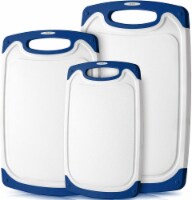 Cutting Board With Juice Grooves (3-Piece Set) - White and Navy