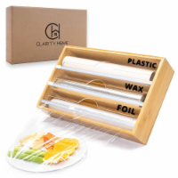Wooden Foil and Plastic Wrap Dispenser With Cutter - 3 in 1 Organizer