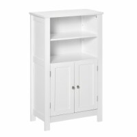 Bathroom Linen Storage Cabinet Freestanding Cupboard w/ Doors, Shelves, White