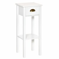 2-Tier End Accent Side Table w/ Drawer & Shelf for Living Room or Office, White