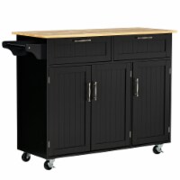 48  Kitchen Island Utility Rolling Cart w/ 2 Storage Drawers & 3 Cabinets, Black