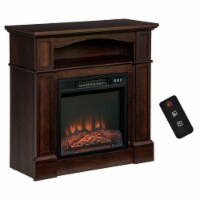 32  Electric Fireplace Mantel TV Stand Log Space Heater w/ Shelf, 1400W, Brown