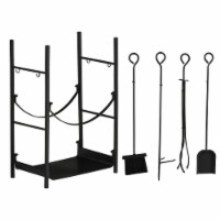 2-Tier Fireplace Log Storage Rack 18  Firewood Holder w/ Poker, Tongs, Hooks