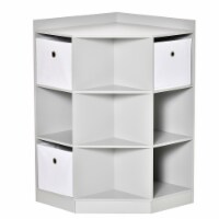 Space-Efficient Kids Storage Organizer for Small Bedrooms, Corner Shelf, Grey