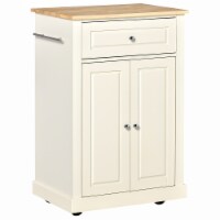 Modern Rolling Kitchen Island Storage Cart w/ Drawer & Adjustable Shelf, White