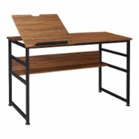 Tiltable Drafting Table Home Office Computer Desk w/ Open Shelf, Walnut