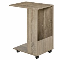 C-Shaped Sofa End Table Coffee Table w/ Storage Shelves, 4 Wheels, Grey