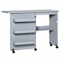 Folding Sewing Table Rolling Utility Work Station & Side Desk w/ Storage Bins
