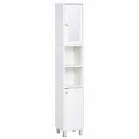 71  Wooden Tall Narrow Bathroom Floor Storage Towel Cabinet w/ Mirror, White