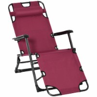 Outdoor Folding Patio Chaise Lounger Armchair Recliner w/ Padded Headrest, Red