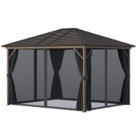 10'x12' Hardtop Gazebo, Mesh, Curtains, Steel Slat Canopy, Outdoor Events, Dark Grey