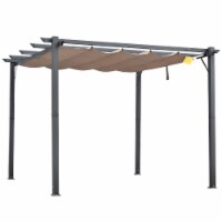 10' x 10' Aluminum Pergola Gazebo Garden Sunshade Retractable Canopy Brown